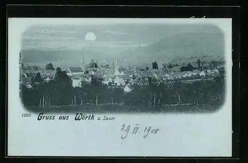 Mondschein-AK Wörth a. Sauer, Teilansicht