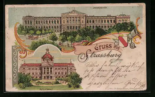 Künstler-AK Strassburg, Universität, Kaiserpalast