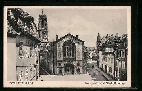 AK Schlettstadt, Kornmarkt und Stadtbibliothek