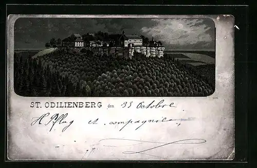 Lithographie St. Odilienberg, Teilansicht bei Mondschein