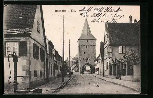 AK Rosheim i. Els., Löwentor mit Brunnen