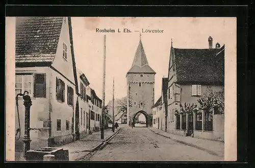 AK Rosheim i. Els., Löwentor mit Brunnen