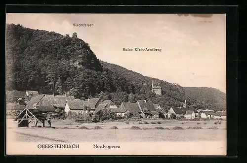 AK Obersteinbach, Nordvogesen, Teilansicht mit Wachtfelsen u. Ruine Klein-Arnsberg