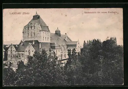 AK Landau, Rückansicht der neuen Festhalle