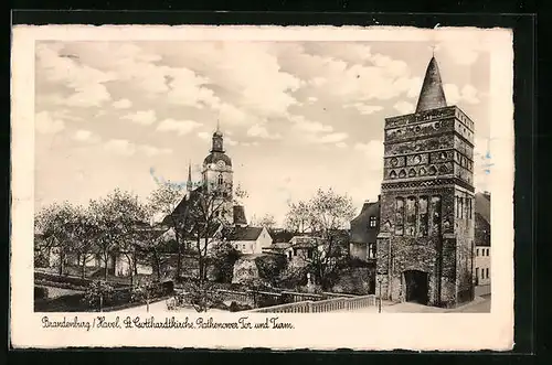 AK Brandenburg /Havel, St. Gotthardtkirche, Rathenower Tor und Turm