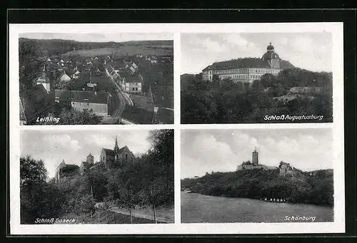 AK Leissling, Gesamtansicht mit Schloss Augustusburg, Schloss Goseck, Schönburg