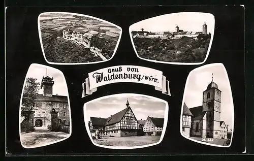 AK Waldenburg / Württ., Gesamtansicht mit Marktplatz und Kirche