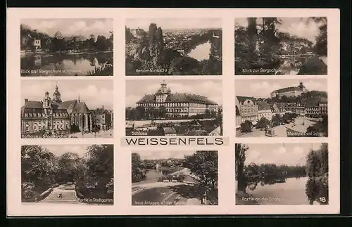 AK Weissenfels, Gesamtansicht, Schloss, Partie an der Saale