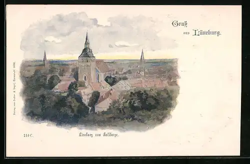 Künstler-AK Lüneburg, Gesamtansicht vom Kalkberge mit Kirche