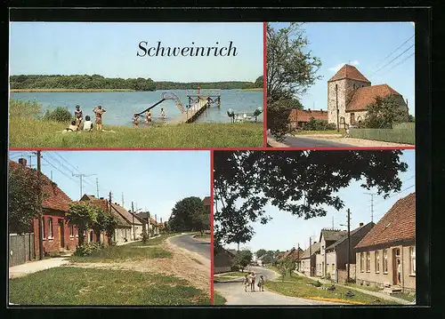 AK Schweinrich, Ortsansicht mit Partie am See