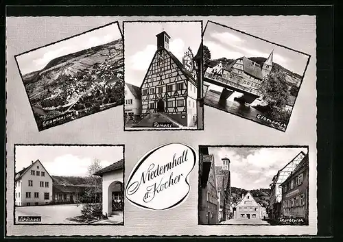 AK Niedernhall / Kocher, Gesamtansicht, Rathaus, Schulhaus