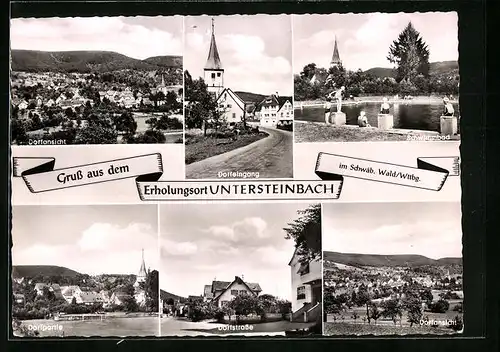 AK Untersteinbach, Dorfeingang, Gesamtansicht, Schwimmbad