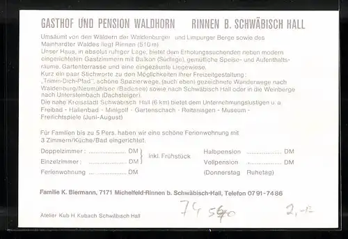 AK Rinnen b. Schwäbisch Hall, Gasthof und Pension Waldhorn