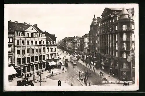 AK Saarbrücken, Bahnhofstrasse mit Strassenbahn