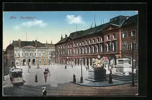 AK Metz, Paradeplatz, Strassenbahn