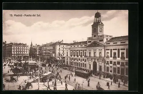 AK Madrid, Puerta del Sol, Strassenbahn