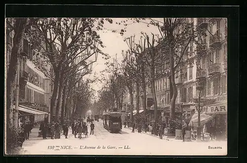 AK Nice, L`Avenue de la Gare, Strassenbahn