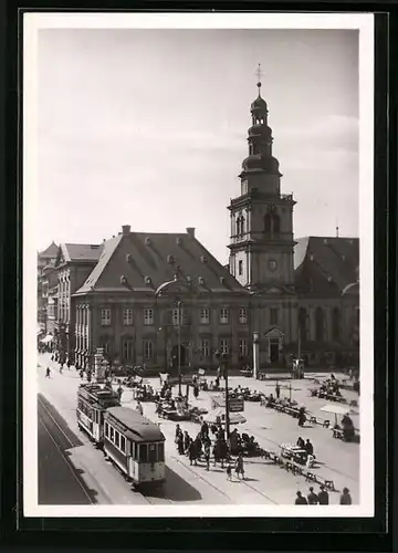 AK Mannheim, Markt mit altem Rathaus, Strassenbahn