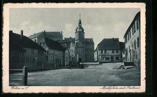 AK Wettin a. S., Marktplatz mit Rathaus