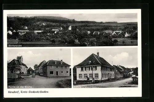 AK Heudorf, Dorfansicht, Partie an der Kirche, Schule