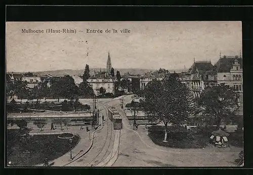 AK Mulhouse, Entree de la ville, Strassenbahn