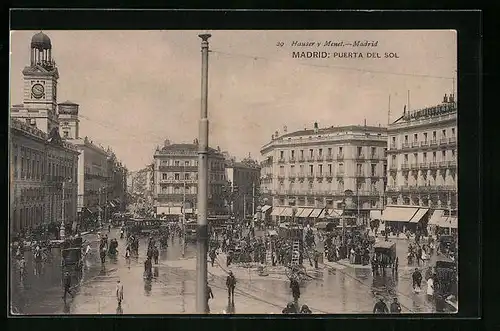 AK Madrid, Puerta del Sol, Strassenbahn