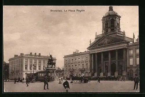 AK Bruxelles, La Place Royale, Strassenbahn