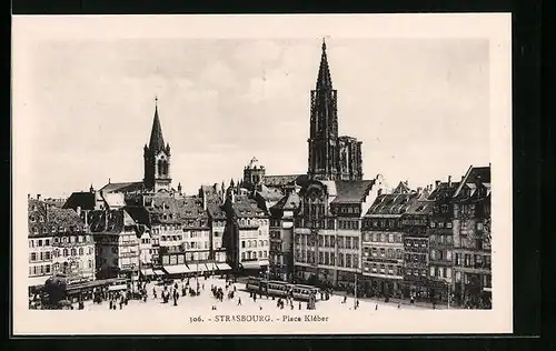 AK Strasbourg, Place Kleber, Strassenbahn