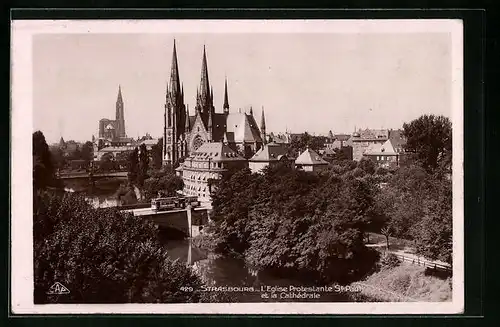 AK Strasbourg, L`Eglise St. Paul, Strassenbahn