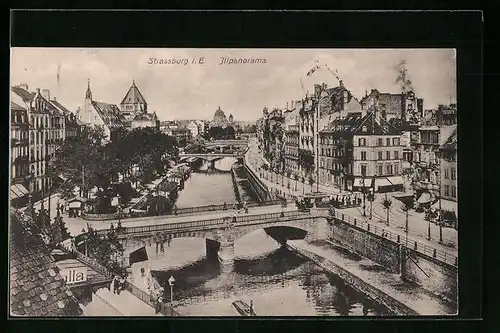 AK Strassburg i. E., Illpanorama mit Strassenbahn