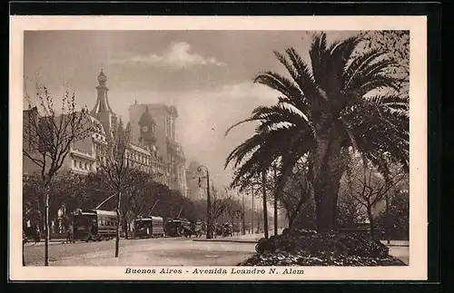 AK Buenos Aires, Avenida Leandro N. Alem, Strassenbahn