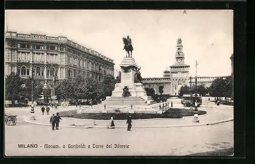 AK Milano, Monum. a Gibraldi e Torre, Strassenbahn