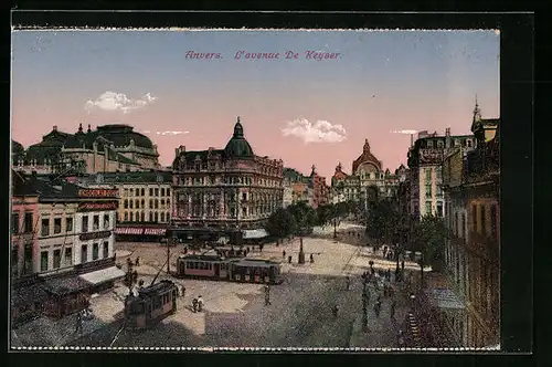 AK Anvers, L`Avenue De Keyser, Strassenbahn
