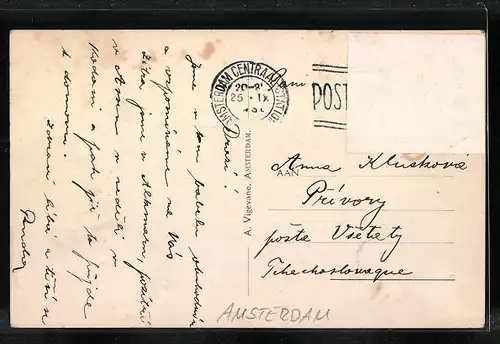 AK Amsterdam, Centraal Station en Snt. Nicolaaskerk, Strassenbahn