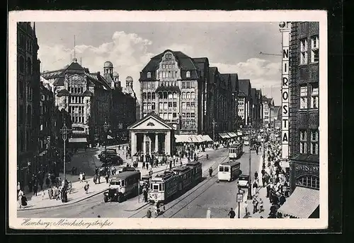 AK Hamburg, Strassenbahnen auf der Mönckebergstrasse