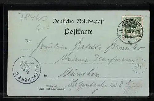 Mondschein-AK Konstanz, Ortsansicht hinter Wasser