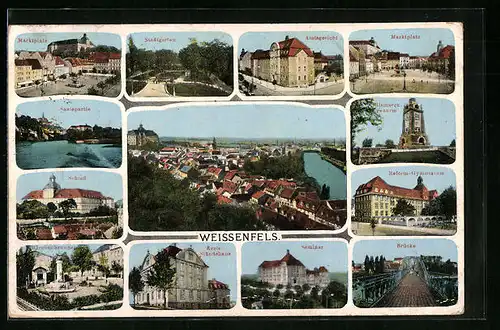 AK Weissenfels, Stadtgarten, Amtsgericht, Brücke