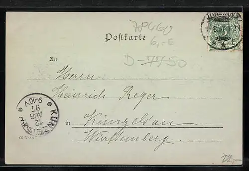 Mondschein-AK Konstanz, Uferpartie mit Kirche