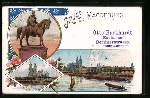AK Magdeburg, Dom, Denkmal, Uferpartie