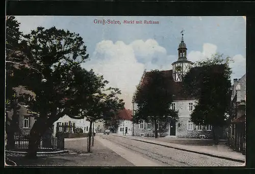 AK Gross-Salze, Markt mit Rathaus