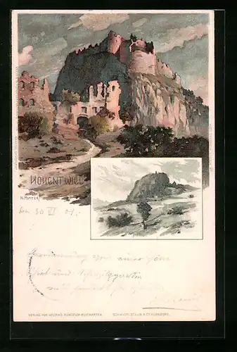 Künstler-AK Karl Mutter: Singen, Burg Hohentwiel im Abendrot