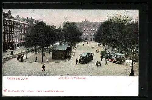 AK Rotterdam, Beursplein en Postkantoor, Strassenbahn