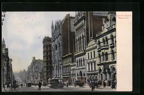 AK Melbourne, Collin`s Street, Strassenbahn