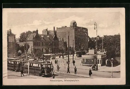 AK Amsterdam, Weesperplein met Tram, Strassenbahn