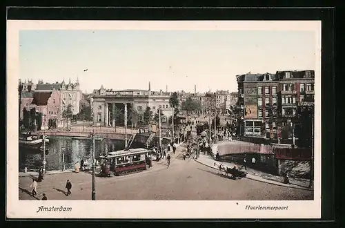 AK Amsterdam, Haarlemspoort met Tram, Strassenbahn