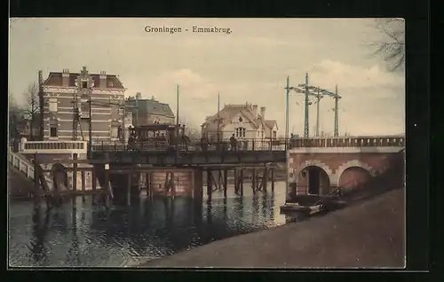 AK Groningen, Emmabrug, Strassenbahn