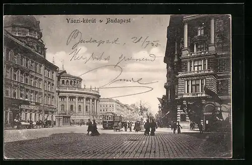 AK Budapest, Vaczi-körut, Strassenbahn