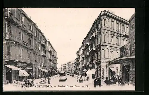 AK Alexandria, Ramleh Station Street, Strassenbahn