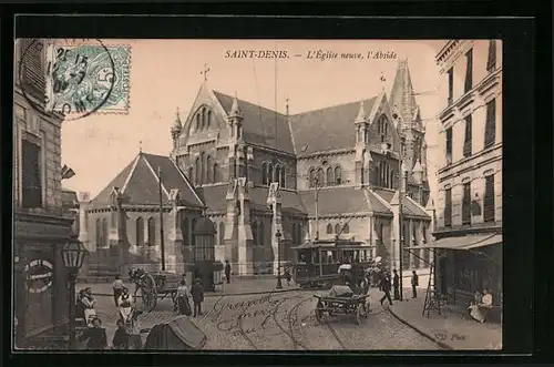 AK Saint-Denis, L`Eglise neuve, Strassenbahn