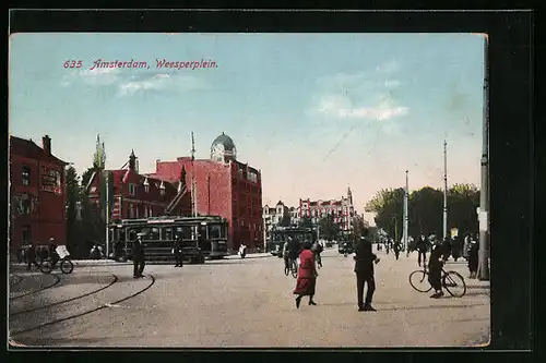 AK Amsterdam, Weesperplein, Strassenbahn